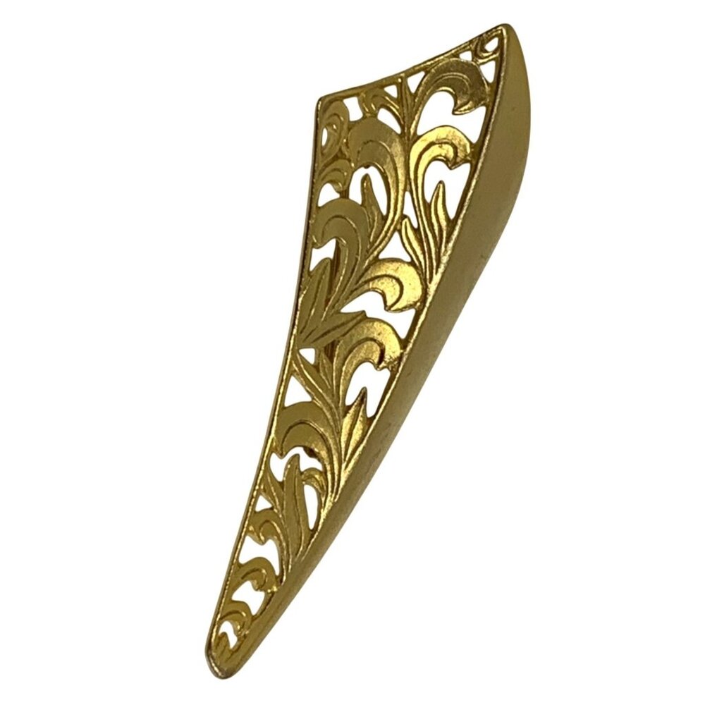 Vintage 80s Goldtone Filigree Brooch Intricate Leaf Design Signed Venue USA